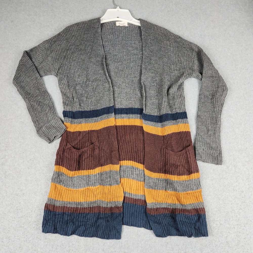 Beceel Cardigan Sweater Womens Small Gray Brown Ribbed Chunky Knitted Open Front